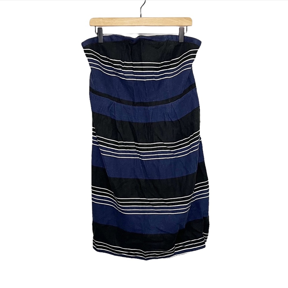 NWT NEW Old Navy Linen Blend Striped Strapless Dress in Blue/Black 16
